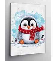Kanvas Tablo Kırmızı Atkılı Penguen
