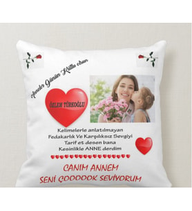 Kişiye Özel Anneler Günü Fotoğraf Baskılı Yastık 1.Kalite Kadife İpeksi Kumaş