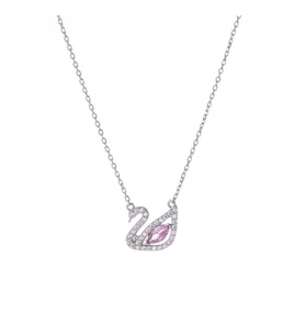 Kuğu Model Pembe Zirkon Taşlı 925 Ayar Gümüş Kadın Kolye