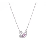 Kuğu Model Pembe Zirkon Taşlı 925 Ayar Gümüş Kadın Kolye