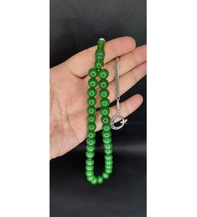 SEVGİLİYE ÖZEL HEDİYE ÇUBUK KEHRİBAR TESBİH YEŞİL RENK KÜRE KESİM 10MM H-1409.