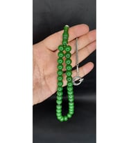 SEVGİLİYE ÖZEL HEDİYE ÇUBUK KEHRİBAR TESBİH YEŞİL RENK KÜRE KESİM 10MM H-1409.