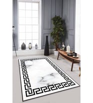 Siyah Beyaz Çerçeveli Kaymaz Tabanlı Dekoratif Halı AR149 - 100 x 160 cm