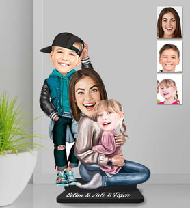 Kişiye Özel Anne Kız Oğul Ahşap Biblo-1