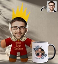 BK Gift Kişiye Özel Fotoğraflı Kral Babam Tasarımlı Bebek Yastık-1 & Siyah Kupa Bardak Hediye Seti-7, Babalar Günü Hediye, Babaya Hediye