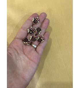 6 ADET ÇİÇEK DÜĞME SET 1 CM (Bordo)