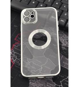 iPhone 11 Uyumlu Gümüş Gri Silver Renkli Kenarlı Lazerli Şeffaf Kılıf Lens Korumalı (Renksiz)