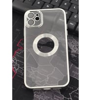 iPhone 11 Uyumlu Gümüş Gri Silver Renkli Kenarlı Lazerli Şeffaf Kılıf Lens Korumalı (Renksiz)