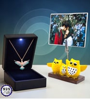 Size Özel Fotoğraflı Led Işıklı Kutusunda 925 Ayar Gümüş Anka Kuşu Kolye (Baykuşlu)