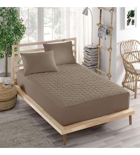 PARKER Sıvı Geçirmez Alez Kahverengi-Renkli Alez Kapitoneli Fitted-Pamuklu-Yanı Çarşaflı-Çift Kişilik-Tek Kişilik-Bebek Alezi-Su-Yatak Koruyucu (180x200)