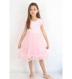 Breeze Kız Çocuk Elbise Vintage Dantel Detaylı Tüllü Çiçek Desenli Elbise 4-9 Yaş, Pembe