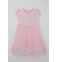 Breeze Kız Çocuk Elbise Vintage Dantel Detaylı Tüllü Çiçek Desenli Elbise 4-9 Yaş, Pembe