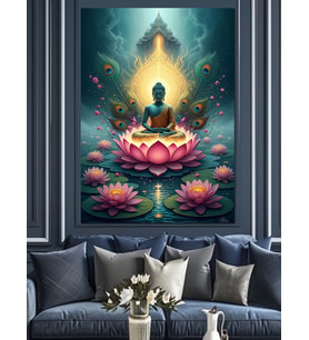 Lotus Çiçeği Yoga Meditasyon Dekoratif Kanvas - Mdf Ahşap Tablo