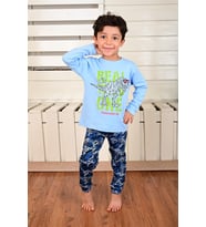 Erkek Çocuk Dinazor Baskılı Uzun Kollu Pijama takımı - 4-5 YAŞ / MAVİ