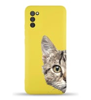 Samsung Galaxy A02s Uyumlu Lansman Kılıf Catface Tasarımlı İçi Kadife Kapak-Sarı (Şeffaf)