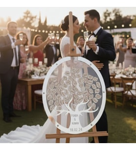 DÜĞÜN-NİŞAN- MİSAFİR HATIRA ANI KUTUSU-DEFTERİ YUVARLAK 50 CM ÇAPINDA SILVER ŞEFFAF PLEKSİ ŞÖVALE VE KALEM HEDİYELİ (Silver)