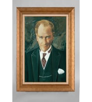 Altın Varaklı Çerçeveli Paspartulu Atatürk Tablo a754 (Gold)