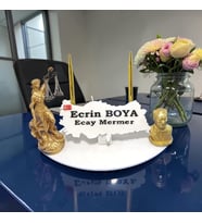 Sümen Ofis Doğal Beyaz Mermer İsimlik Haritalı Gold Çift Kalem ,Atatürk ve Adalet Biblo