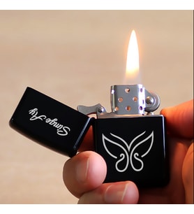 Kişiye Özel İsimli Benzinli Siyah Zippo Çakmak - Kelebek Baskılı