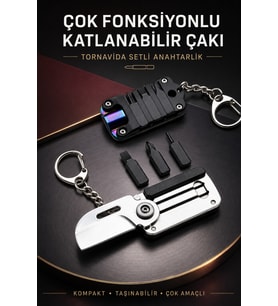 Çok Fonksiyonlu Mini Katlanabilir Cep Çakısı Tornavida Setli Anahtarlık Paslanmaz Çelik 4'ü 1 Arada