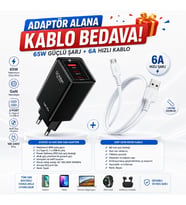 Schitec GaN 65W Ultra Hızlı Şarj Cihazı 3 Çıkışlı Hızlı Şarj Aleti Başlığı ve 67W UsbA to Micro Data ve Hızlı Şarj Kablosu 1M Beyaz HEDİYE