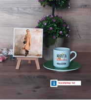 Harita Mühendisi Fotoğraflı Dekoratif Taş, Ahşap Altlıklı Türk Kahvesi Fincanı Hediye (Model 9)