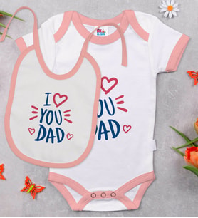BK Kids I Love You Dad Tasarımlı Pembe Bebek Body Zıbın ve Mama Önlüğü Hediye Seti-1