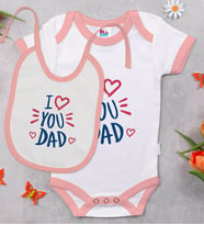 BK Kids I Love You Dad Tasarımlı Pembe Bebek Body Zıbın ve Mama Önlüğü Hediye Seti-1
