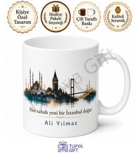 İstanbul Silüeti Baskılı Kupa Bardak Özel Tasarım Hediye Mug