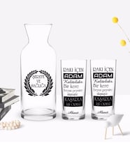 BK Gift Kişiye Özel Renkli Baskılı Rakı İçen Adam Tasarımlı İkili Rakı Bardağı ve Karaf Hediye Seti-1 (Model 1)