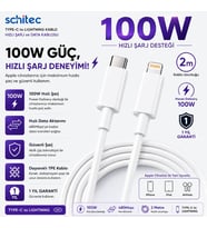 ScHitec 6A 100W Type-C to Lightning Hızlı Data ve Şarj Kablosu 2 Metre Beyaz SX21