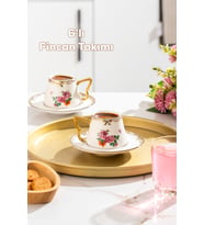 Porsima 3190 Grace 12 Parça Yaldızlı Porselen Türk Kahve Fincan Takımı
