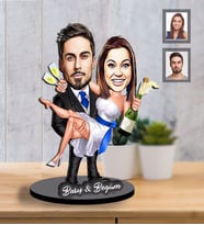 Kişiye Özel Gelin Damat  Karikatürlü İki Katmanlı Ahşap Biblo  Mod-5
