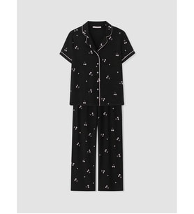 LCW DREAM Siyah Gömlek Yaka Desenli Kadın Pijama Takımı