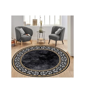 Eliana Home Baskılı, Yıkanabilir Kaymaz Taban Yuvarlak Halı LNA7306-HT1481 120x120 cm (Siyah)