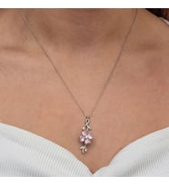 Pembe Çiçek 925 Ayar Gümüş Kadın Kolye