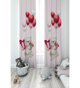MEKTA HOME BEBEK VE ÇOCUK ODASI Sevimli Kalp Desenli 2 Kanat Fon Perde