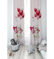 MEKTA HOME BEBEK VE ÇOCUK ODASI Sevimli Kalp Desenli 2 Kanat Fon Perde