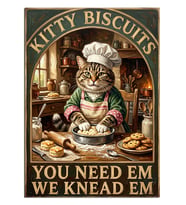 Kedi Şef Kurabiye Yaparken KITTY BISCUITS Posteri Dekoratif Kanvas - Mdf Ahşap Tablo