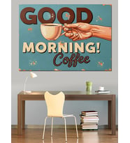 "Good Morning"Kahve Fincanı Uzatan El Kahve Retro Afiş Dekoratif Kanvas - Mdf Ahşap Tablo