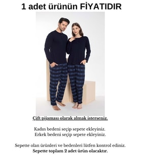 Çift Sevgili Eş Kombini Lacivert Mavi Ekose Desen Modal Uzun Kol Pijama Takımı