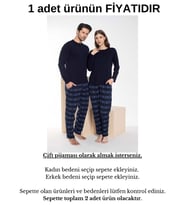 Çift Sevgili Eş Kombini Lacivert Mavi Ekose Desen Modal Uzun Kol Pijama Takımı