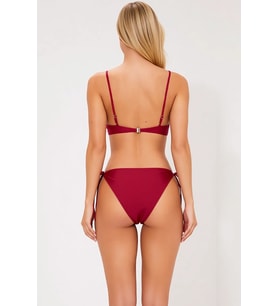 Kadın Bikini Takımı Bralette Üst Kapsız Askılı Aksesuarlı Yan Bağlamalı Slip Alt Klora Suya