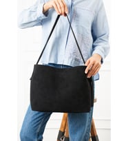 Ravenna Süet Mıknatıs Kapamalı Fermuarlı İç Bölme Büyük Boy Shopper Kadın Omuz Çantası (Siyah)
