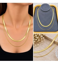 Premium Parlak ve Şık Gold Renk İkili Yassı Zincir Kadın 316L Çelik Kolye (45 cm)