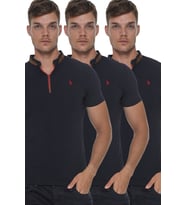 Dewberry Erkek Pamuklu Fermuarlı Tişört 3'lü Set Lacivert-Lacivert-Lacivert T8571 Üst Giyim, Katmanlı Kombin