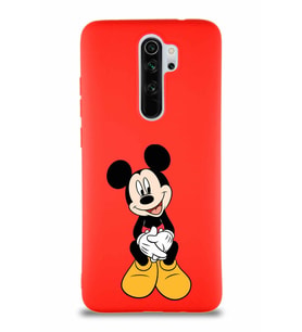 Xiaomi Redmi Note 8 Pro Soft Premier Kapak Mickey Mouse-A Tasarımlı Silikon Kılıf - Kırmızı (Şeffaf)