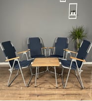 Fresco 45x60 Katlanır Masa 4 Adet Katlanır Ahşap Kollu Sandalye Kamp Seti Piknik Balkon Bahçe Takımı