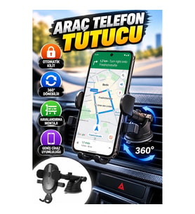 Otomatik Kilitli Araç Telefon Tutucu – Havalandırma Montajlı 360° Döner Stand