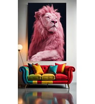 PEMBE ASLAN 3 Ev Duvar Salon Güzellik Salonu Ofis Dükkan Dekarasyon Kanvas Tablo (Çok Renkli)
